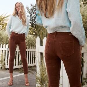 Mother Pants Womens 28 Brown Dazzler Ankle Fray Mid Rise Corduroy Straight Leg